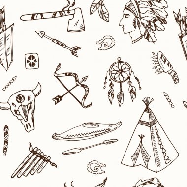 Elle çizilmiş doodle yerlilerinin seamless modeli