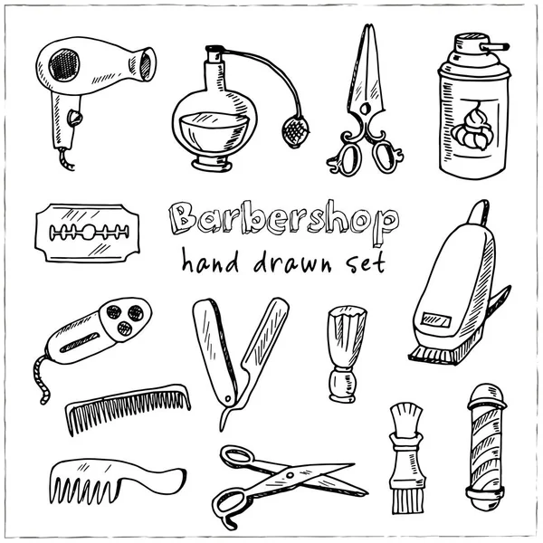 Hand drawn doodle barbershop set. — Stock Vector