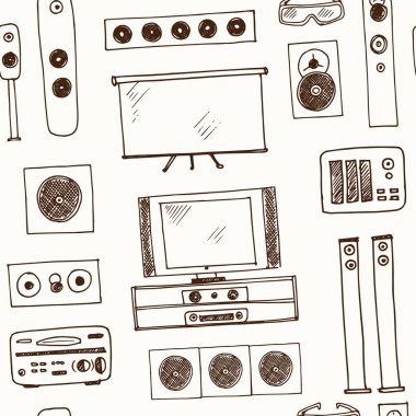 Elle çizilmiş doodle ev sinema seamless modeli