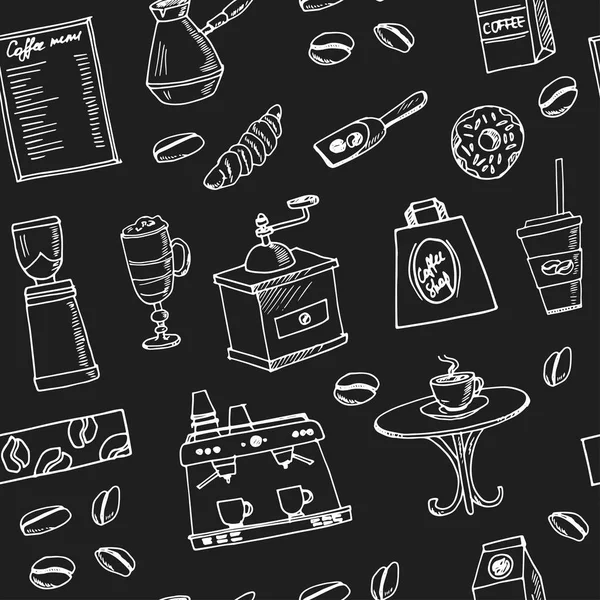 Χέρι συρμένο doodle κατάστημα καφέ χωρίς ραφή πρότυπο — Διανυσματικό Αρχείο