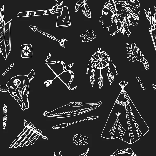 Dessiné à la main gribouillis amérindiens motif sans couture — Image vectorielle