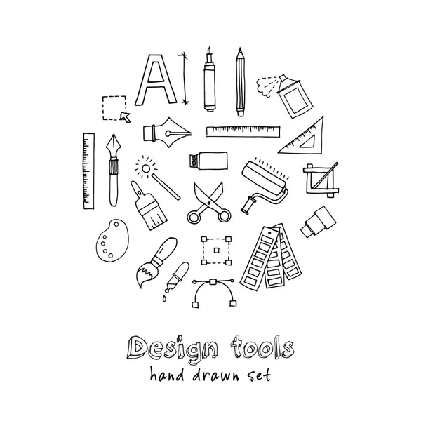 Hand getrokken doodle ontwerpset tools. — Stockvector