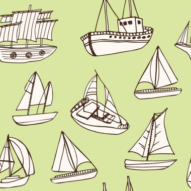 Çizilmiş doodle seamless modeli yelkenli gemi ver. Çizimler. Vektör çizim tasarım ve paketleri bir ürün için.