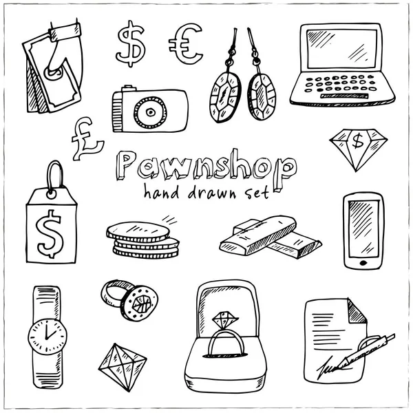 Pantbank handritad doodle set. Skisser. Vektorillustration för design och paket produkt. Symbolen samling. Isolerade element på vit bakgrund. — Stock vektor