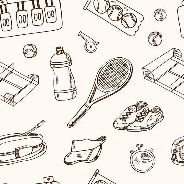 Tennis dessin à la main motif sans couture doodle. Des croquis. Illustration vectorielle pour le produit design et packaging. Collection de symboles. Eléments isolés sur fond blanc . — Image vectorielle