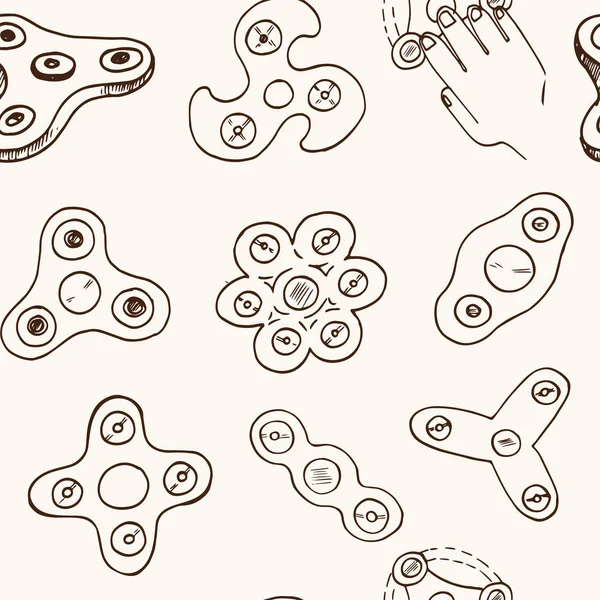 Spinner hand getrokken doodle naadloze patroon. Schetsen. Vectorillustratie voor product design en pakketten. Symbool collectie. Geïsoleerde elementen op witte achtergrond. — Stockvector