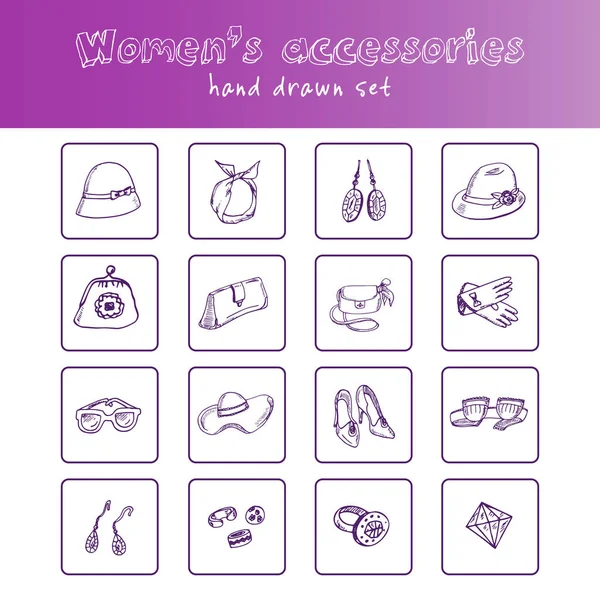 Conjunto de garabatos dibujados a mano para mujer. Bocetos. Ilustración vectorial para productos de diseño y envases. Colección de símbolos. Elementos aislados sobre fondo blanco . — Vector de stock