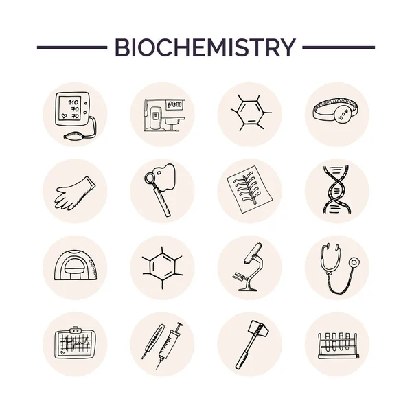 Biochemie hand getrokken doodle set. Schetsen. Vectorillustratie voor product design en pakketten. Symbool collectie. Geïsoleerde elementen op witte achtergrond. — Stockvector