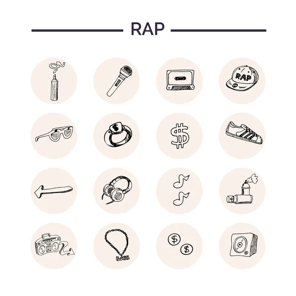 Rap handgezeichnetes Doodle Set. Skizzen. Vektor-Illustration für Design und Verpackungen Produkt. Symbolsammlung. isolierte Elemente auf weißem Hintergrund. — Stockvektor