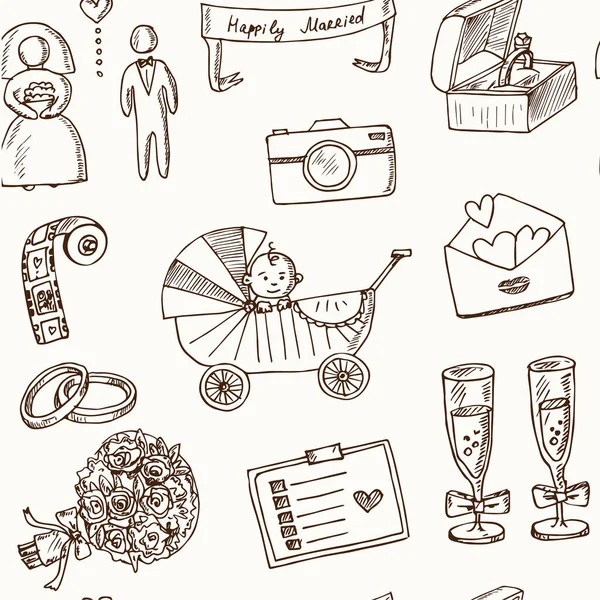 Wedding, marriage, bridal sketch icons set. Isolated vector illustration — 图库矢量图片