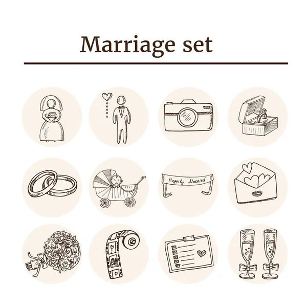 Boda, matrimonio, conjunto de iconos de bosquejo nupcial. Ilustración vectorial aislada — Vector de stock