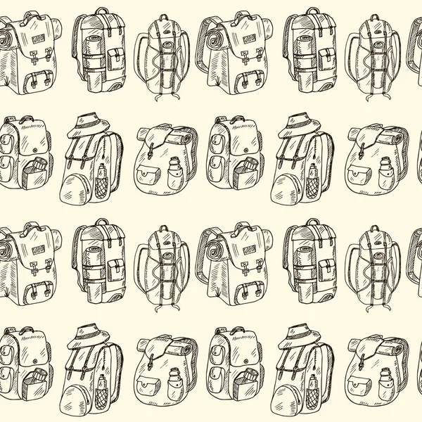 Mochila de acampamento mão desenhado doodle set.Isolated elementos no fundo branco. Colecção de símbolos . —  Vetores de Stock