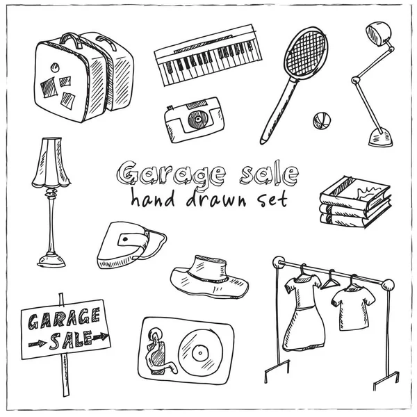 Garage handgezeichnetes Doodle-Set. Vereinzelte Elemente auf weißem Hintergrund. Symbolsammlung. — Stockvektor