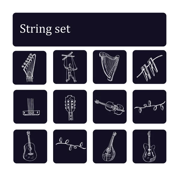 Набір каракулів для малювання струн. Векторні ілюстрації. Ізольовані елементи на білому тлі. Колекція символів . — стоковий вектор