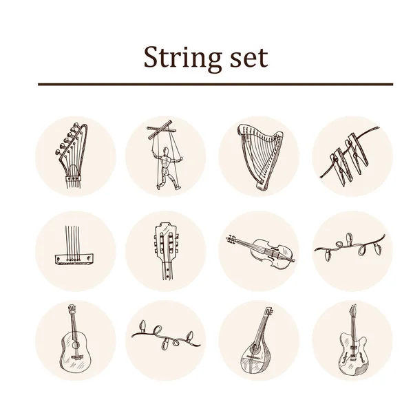 Набір каракулів для малювання струн. Векторні ілюстрації. Ізольовані елементи на білому тлі. Колекція символів . — стоковий вектор