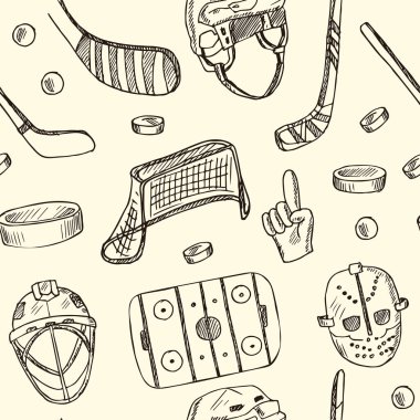 Puck hand drawn doodle seamless pattern Isolated elements on white background. Symbol collection. clipart