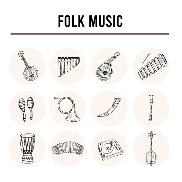 Folk music isolé gribouillis dessinés à la main Vector — Image vectorielle