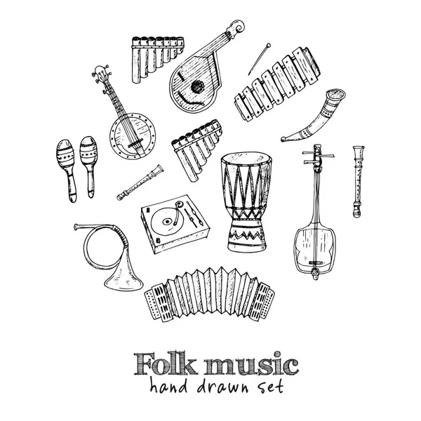 Musica folk isolata scarabocchi disegnati a mano vettoriale — Vettoriale Stock