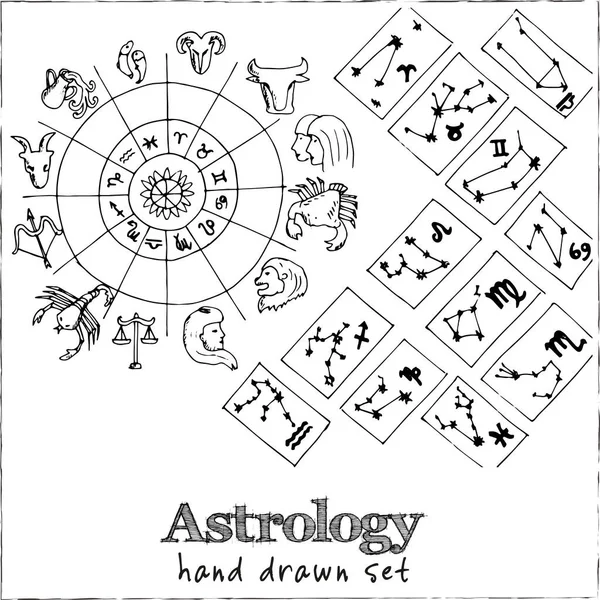 Astrologie geïsoleerde handgetekende doodles Vectorset — Stockvector