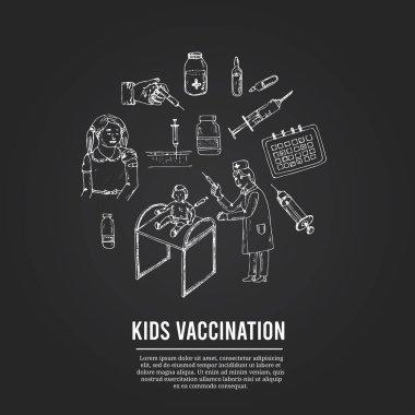 Çocuk aşılama izole edilmiş el çizimi vektör seti