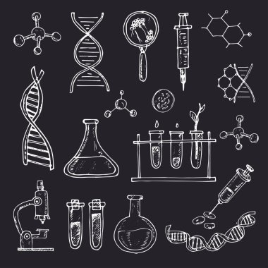 Genetik mühendisliği izole edilmiş el çizimi vektör kümesi