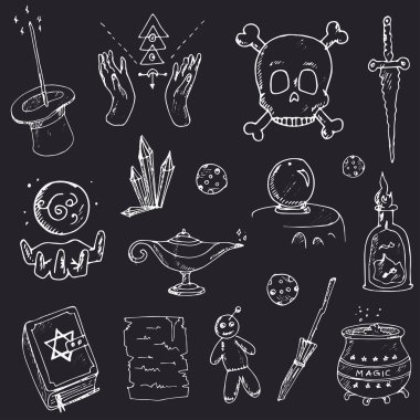 İlahi büyü ve okültizm izole edilmiş el çizimi taşıyıcı set