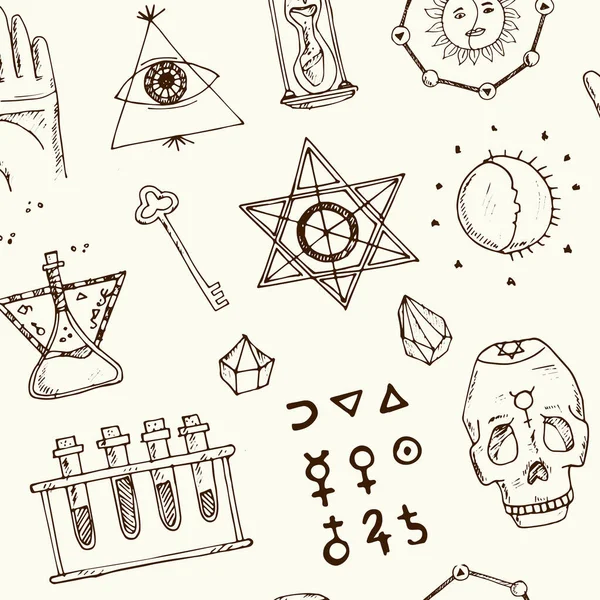 Alchemie geïsoleerde hand getekende doodles Vector set — Stockvector