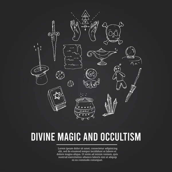 Boska magia i okultyzm odizolowane ręcznie rysowane bazgroły Vector zestaw — Wektor stockowy
