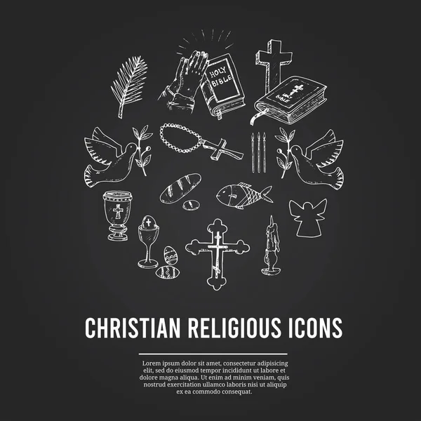 Christianity traditional religious symbols isolated hand drawn doodles Vector set