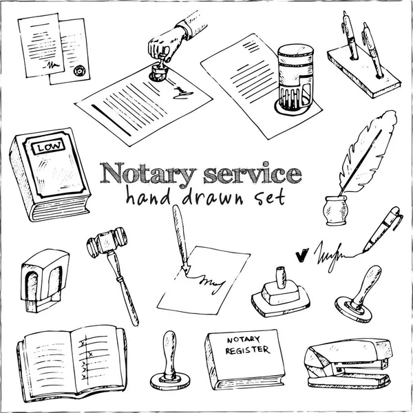Serviço de notário mão isolada desenhado doodles Conjunto de vetores — Vetor de Stock