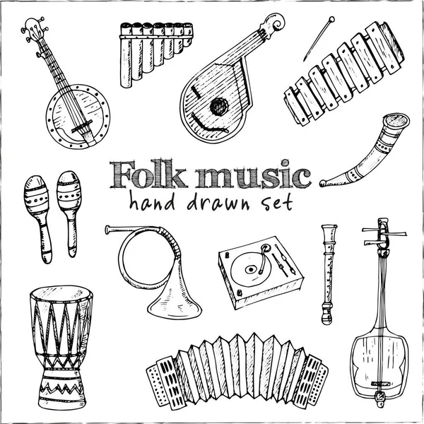 Volksmuziek geïsoleerde handgetekende doodles Vector — Stockvector