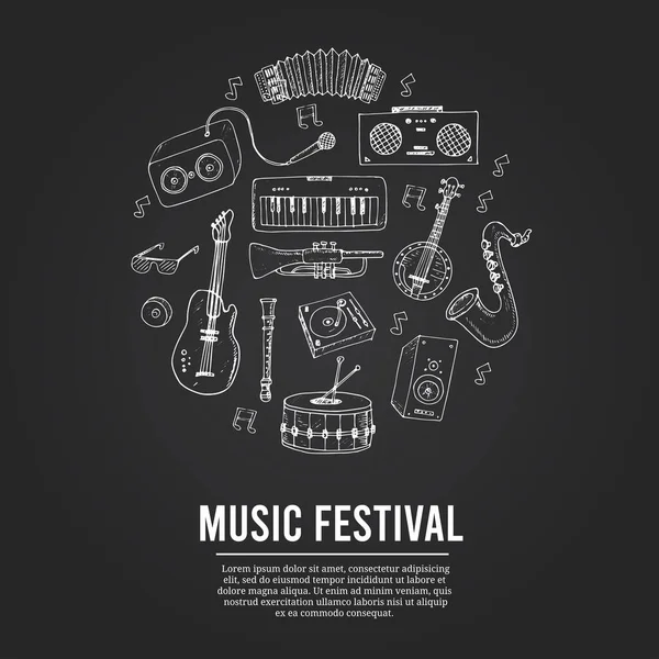 Festival musicale isolato scarabocchi disegnati a mano Set vettoriale — Vettoriale Stock