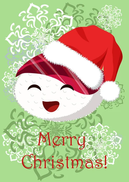 Greeting Christmas illustration with the image of funny onigiri Royalty Free Stock Vectors
