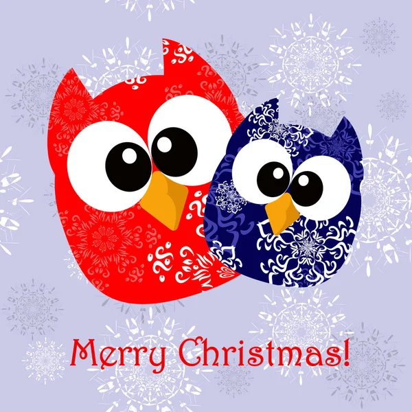 Greeting card for Christmas with funny owls — Stock Vector