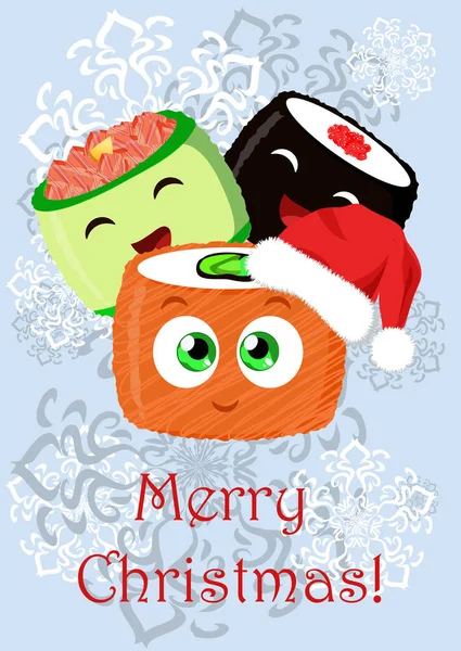 Greeting Christmas illustration with the sushi Royalty Free Stock Illustrations