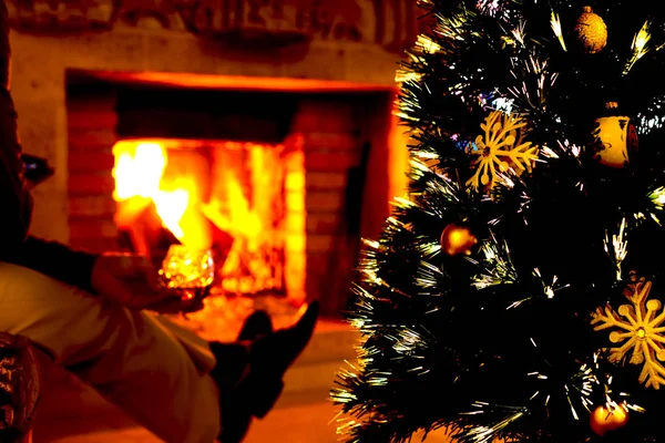 Канун Нового Года Горящего Камина Рождество Радостное Ожидание Праздника Тепле — стоковое фото
