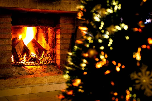 New Year Eve Burning Fireplace Christmas Joyful Anticipation Holiday Warmth — Stock Photo, Image