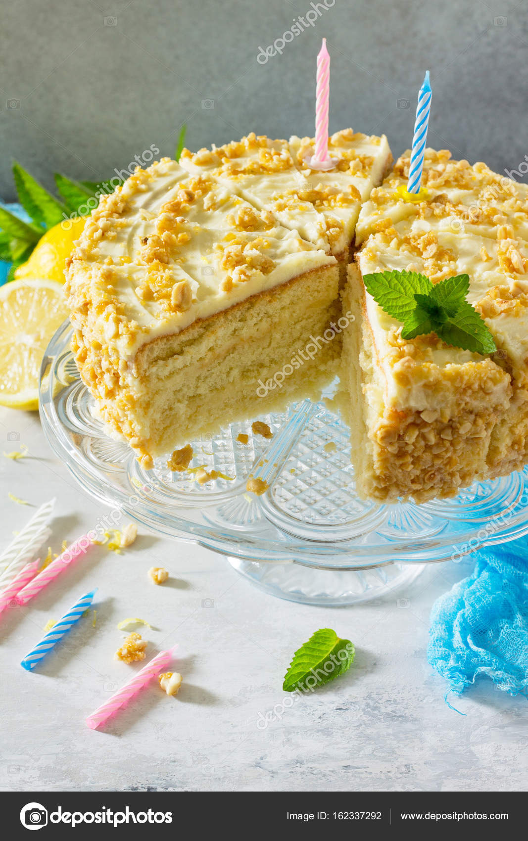 Delicious Birthday Cake Lemon Biscuit And Butter Cream Walnut R