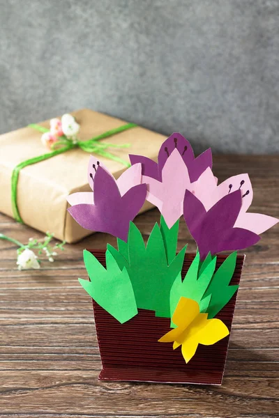 Tarjeta Felicitación Para Día Madre Con Crocos Flores Primavera Copiar — Foto de Stock