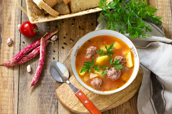 Концепция Здорового Диетического Питания Вегетарианское Блюдо Вкусный Овощной Суп Шариками — стоковое фото