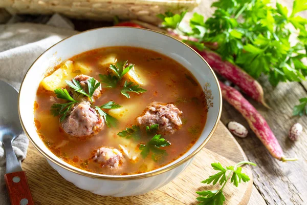 Концепция Здорового Диетического Питания Вегетарианское Блюдо Вкусный Овощной Суп Бобовыми — стоковое фото