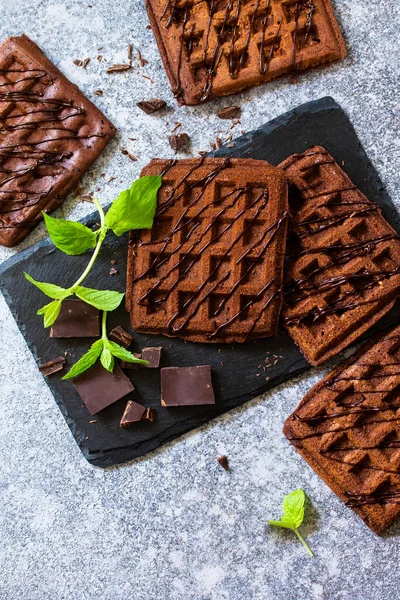 Gofres Caseros Brownie Gofres Belgas Chocolate Con Cobertura Chocolate Una —  Fotos de Stock