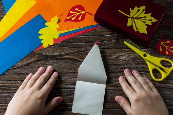 Origami Talimatı Adım Çok Renkli Origami Kağıtları Yeni Okul Yılını — Stok fotoğraf