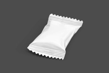 gri arka plan üzerinde izole boş ambalaj şeker plastik poşet