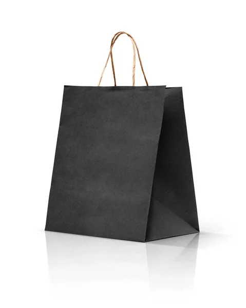 Fekete papír kraft bevásárló táska elszigetelt fehér background — Stock Fotó