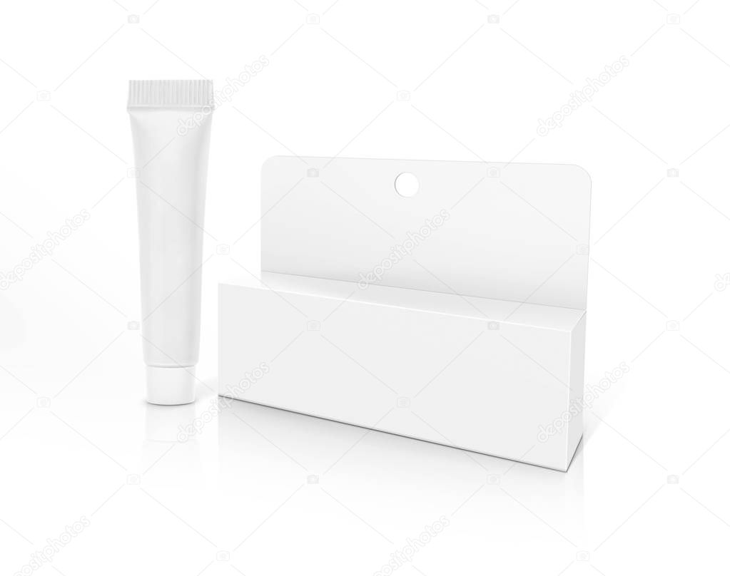 blank packaging cosmetic tube and box isolated on white background
