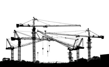 siyah ve beyaz inşaat kule vinç grup silüeti