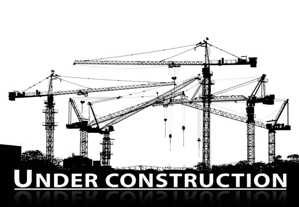 建設サイトとタワー クレーンの黒と白のシルエット — ストック写真
