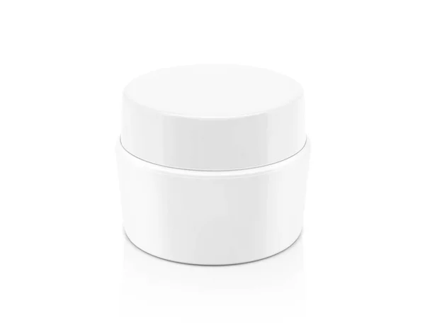Embalagem em branco pote de creme cosmético branco isolado no fundo branco — Fotografia de Stock