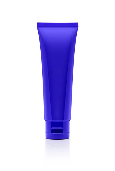 Embalaje en blanco tubo plástico cosmético azul aislado sobre fondo blanco — Foto de Stock